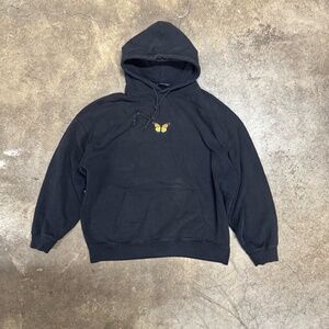 Brandy Melville Hoodie Womens Size Medium Black Butterfly Embroidered Y2K Casual